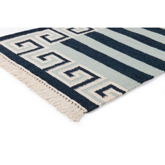 Transitional Part & Parcel Goods Wool Stripe Rug, 5' x 8', Sky Blue, Navy and Eggshell For Sale - Image 3 of 6