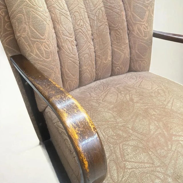 Art Deco German Armchair with Bentwood Armrests and Green Brocade Upholstery, 1940s For Sale - Image 9 of 12