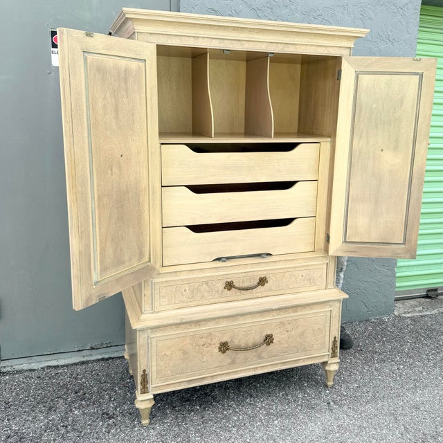 French Provincial Vintage French Provincial Burlwood Armoire by Detroit Furniture For Sale - Image 3 of 11