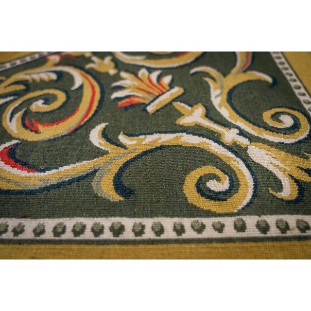 9x12 Vintage Aubusson Flat Weave Wool Rug, Green and Gold Empire Medallion For Sale - Image 10 of 15