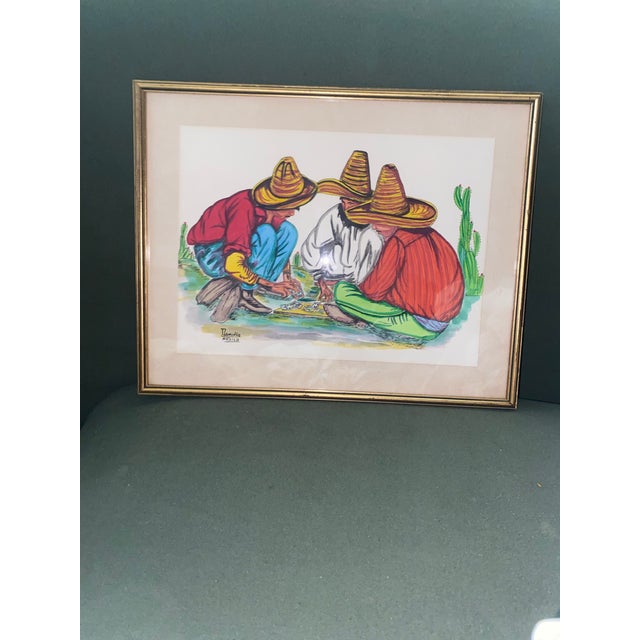 Mexican Mexican Art. Mexican Signed Framed Vibrant Wall Water Colour Print Decor For Sale - Image 3 of 8