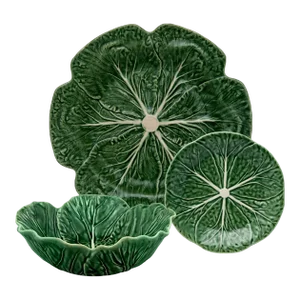 Bordallo Pinheiro Cabbage 12-Piece Dinnerware Set with Pasta Bowls in Green, Service for Four