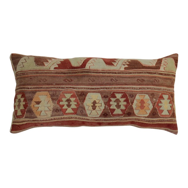 Brown Terracotta Large Kilim Turkish Bolster Pillow For Sale