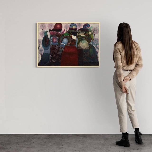 Italian painting from the second half of the 20th century. Mixed media artwork on canvas depicting a surreal subject,...