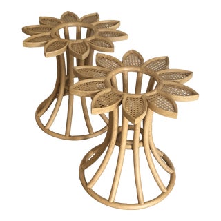 McGuire / Baker Furniture Rattan & Cane Sunflower Side Tables - a Pair For Sale