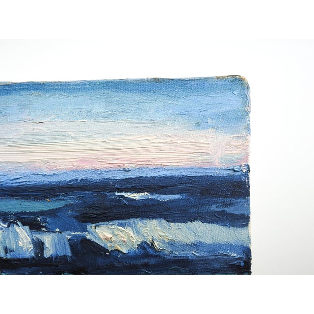 Mid 20th century oil on canvas painting of seascape with crashing waves. Unsigned. Unframed, heavy impasto, scattered...