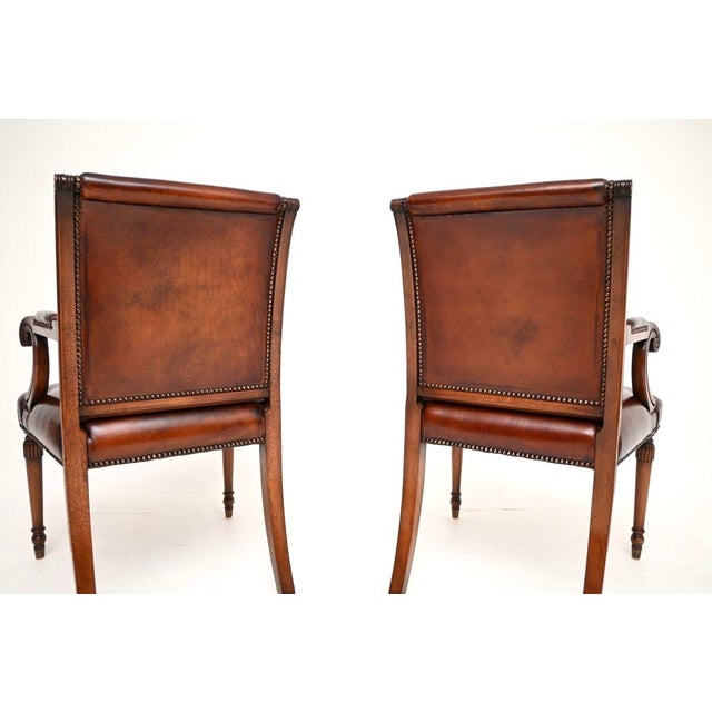 Wood Vintage Georgian Style Leather Armchairs, 1950, Set of 2 For Sale - Image 7 of 8