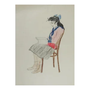 Vintage 1920s Portrait Drawing of School Girl