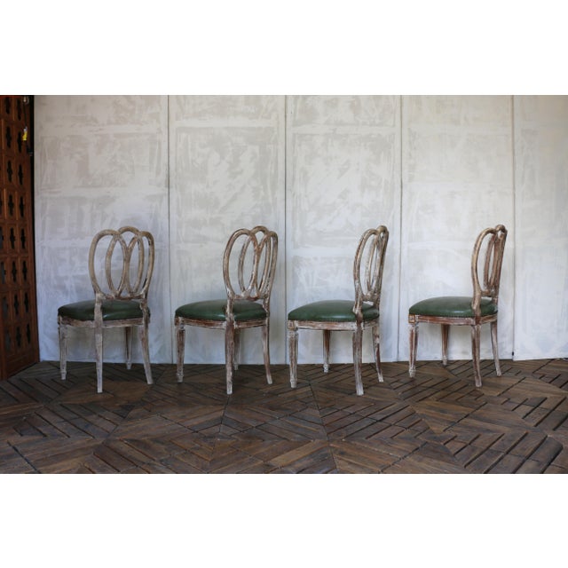 1930s Italian Neoclassical Leather-Top Game Table Set With Four Chairs For Sale In Los Angeles - Image 6 of 18