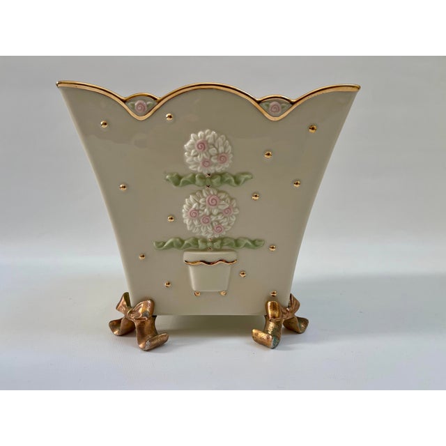 English Lenox Porcelain Gilt Square Flower Pot For Sale - Image 3 of 12
