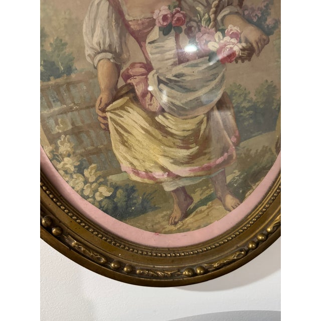 Antique Papier Peint Garden Scene in a Water-Gilded Wood Frame For Sale - Image 10 of 13