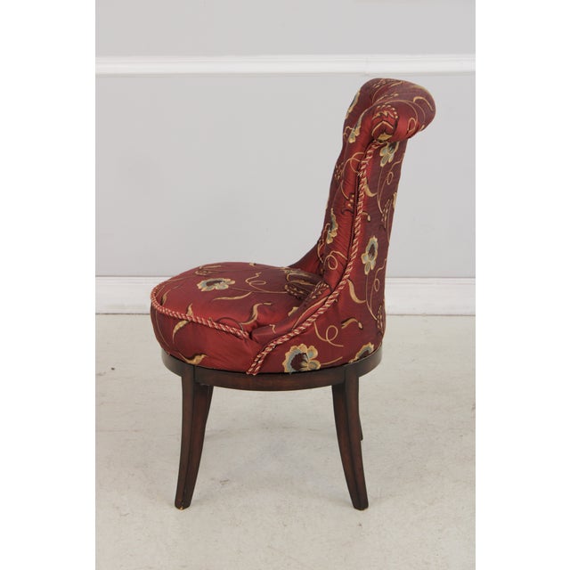 Silk Crewel Work Tufted Back Swivel Chair For Sale - Image 4 of 15