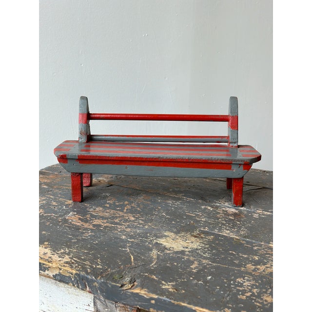 Vintage Gray + Red Painted Mini Bench, CIrca Mid-20th Century For Sale - Image 10 of 14
