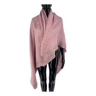 Louis Vuitton Pink Monogram Silk Wool Scarf For Sale
