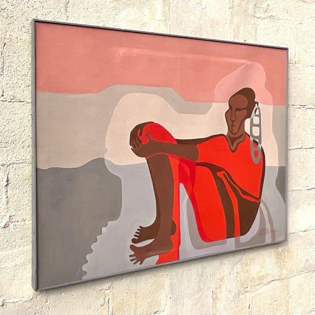 Abstract Vintage Boho Figurative Abrstact Oil on Canvas For Sale - Image 3 of 5