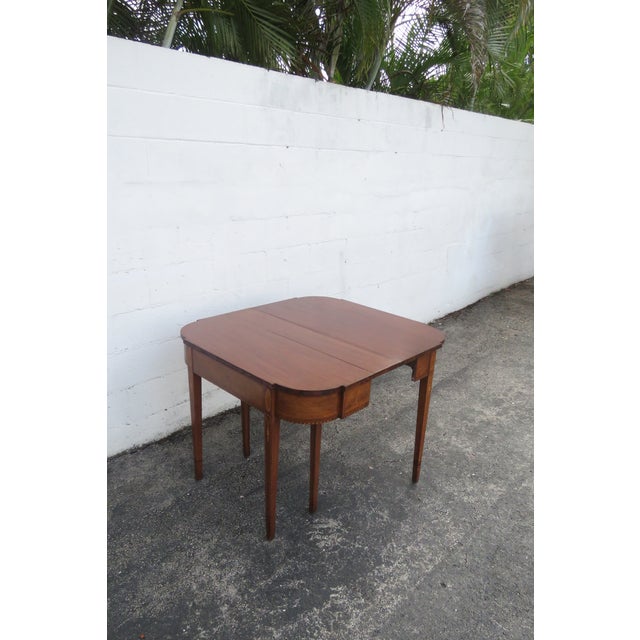 1940s Mahogany Inlay Console Card Dinette Dining Extension Table 6082 For Sale - Image 5 of 17
