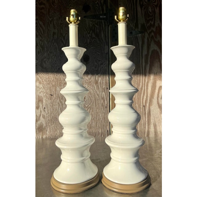 Vintage Boho Glazed Ceramic Lamps - a Pair For Sale In West Palm - Image 6 of 9