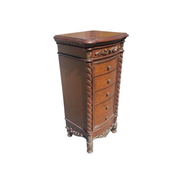 20th Georgian Style Carved and Parcel Gilt Mahogany Five-Drawer Jewelry Cabinet. Measures 18" in Width , 15" in Depth and...