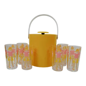 1980's Acrylic Highball Golf Glasses & Ice Bucket Set- 7 Pieces