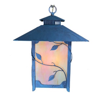 Timeless Beauty: A Solid Brass Lantern With Art Glass 16”.5 X 16”.5 X 21” High For Sale