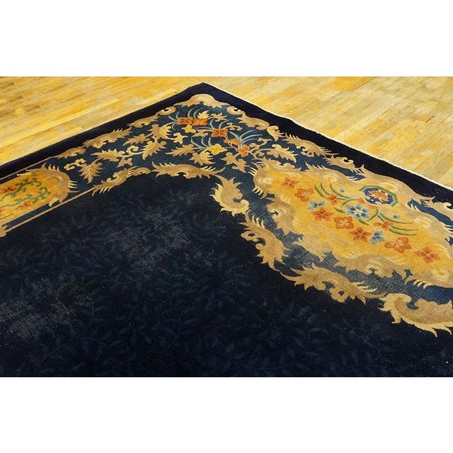 1920s Blue Navy Traditional Antique Chinese Art Deco Carpet 9'6" X 13'2" Knotted Wool Rug For Sale In New York - Image 6 of 11