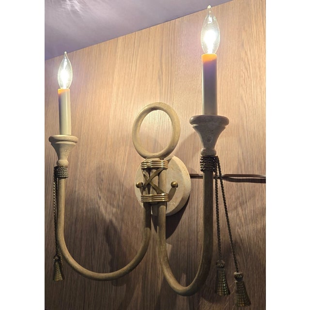Brown Fine Arts Lamps Brass & Marble Double Wall Sconce Lamps - a Pair For Sale - Image 8 of 18