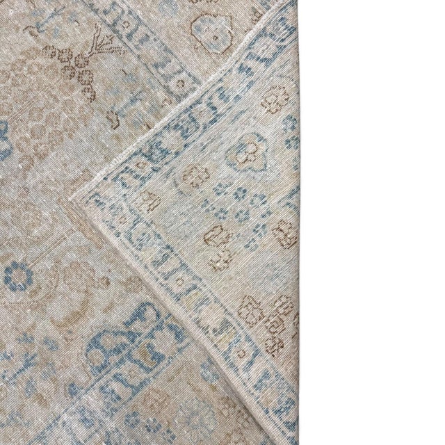 Persian Antique Rare Tabriz Rug 7x10 | Faded Ivory With Delicate Blue Floral Motifs For Sale - Image 3 of 4