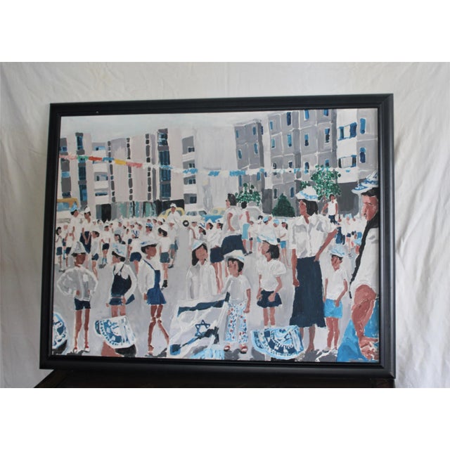 1990s "That's Me in the Middle" Children and Israel's Independence Day, Acrylic on Canvas For Sale - Image 5 of 5