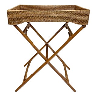 Rectangular Butler's Tray in Rattan with Bambo Support, 1990s For Sale