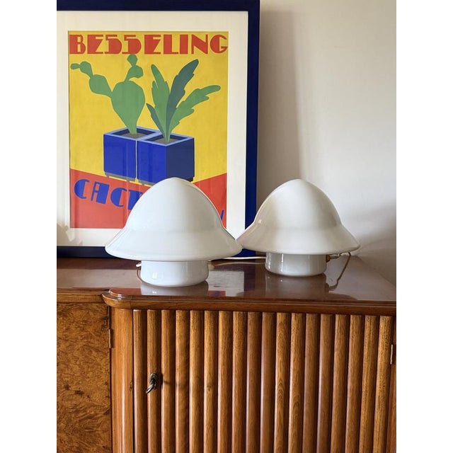 Space Age Opaline Glass Table Lamps, Italy, 1970s, Set of 2 For Sale - Image 7 of 13