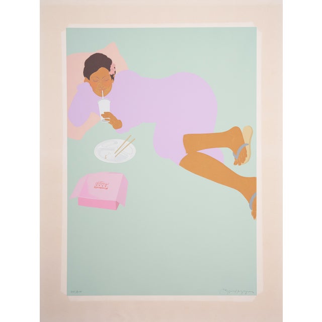 Turquoise 'Floating Bento' by Pegge Hopper, Hawaii, Art Center, Los Angeles, Reclining Woman For Sale - Image 8 of 9