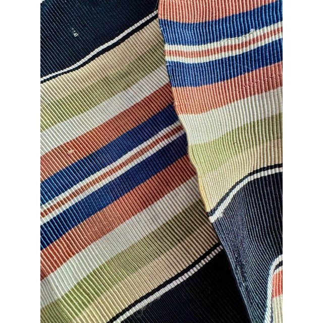 Vintage Handwoven Striped Throw Blanket With Fringe, Viscose & Cotton For Sale - Image 4 of 7
