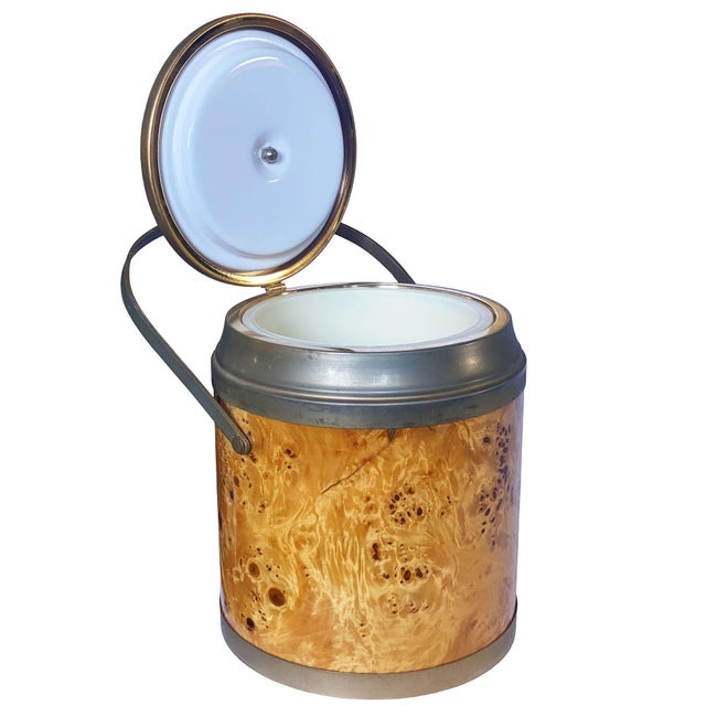 1960s Italian Burl Wood Ice Bucket, Carafe, & Tray Bar Set, in Milo Baughman Style - Set of 3 For Sale - Image 14 of 16
