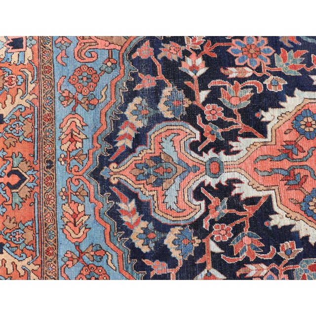 Blue Antique Persian Serapi-Heriz Rug With Geometrics Design in Midnight Blue 7'3"x11'0" For Sale - Image 8 of 12
