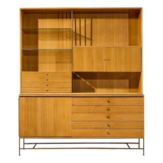 Paul McCobb for Calvin Irwin Collection Mid Century Bleached Mahogany and Brass Credenza and Hutch For Sale