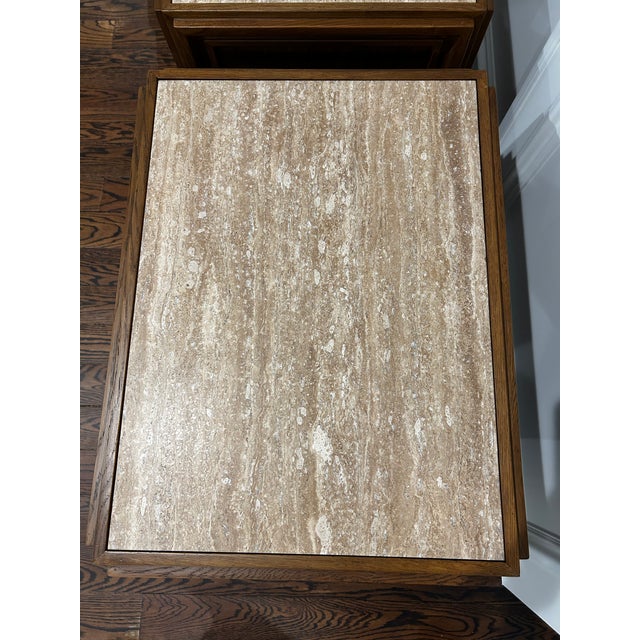 Crate & Barrel Jake Arnold Caldwell Travertine & Oak Nightstand With Storage, Crate & Barrel, Pair For Sale - Image 4 of 9