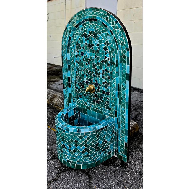 Moroccan Emerald Teal Arched Moroccan Mosaic Tile Fountain For Sale - Image 3 of 6