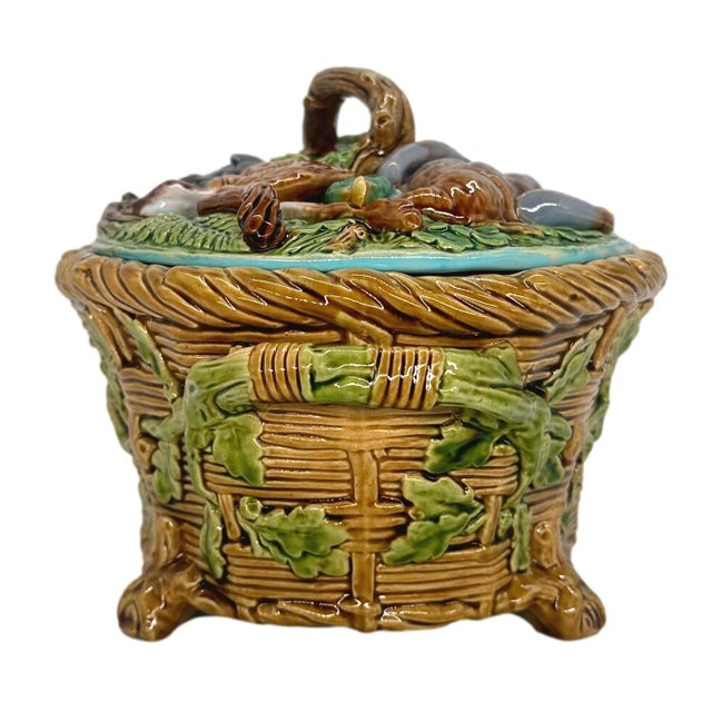 Minton A Minton Majolica Dead Game Pie Tureen, Cover, and Liner, English, Dated 1859 For Sale - Image 4 of 12