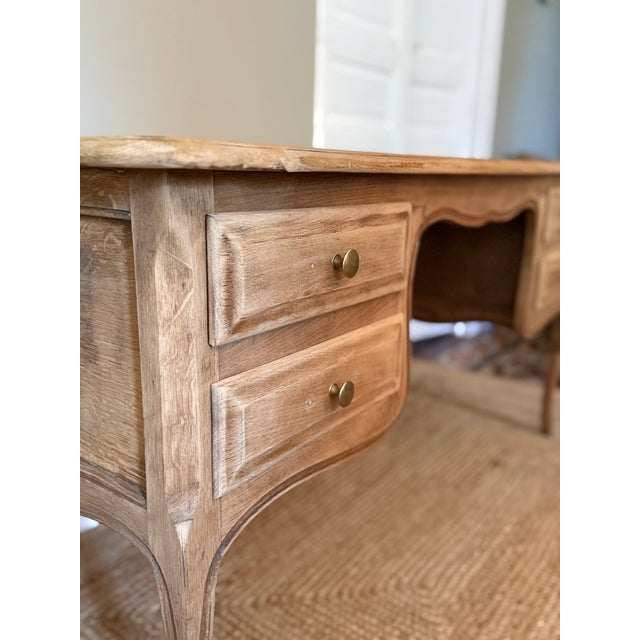 Louis XV Country Chic Oak Ministers Desk, 1970s For Sale - Image 3 of 18