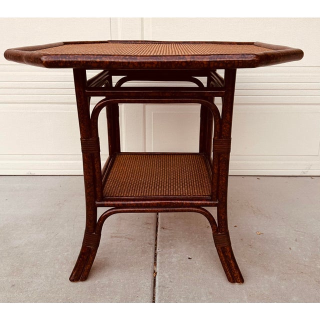 Ornamental & Decorative Materials Vintage Faux Bamboo and Grasscloth Two Tiered Table For Sale - Image 7 of 12