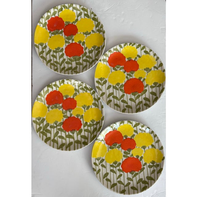 Vintage set of 4 plates by Ernestine Salerno. These plates are Italian hand-painted glazed pottery featuring a whimsical...