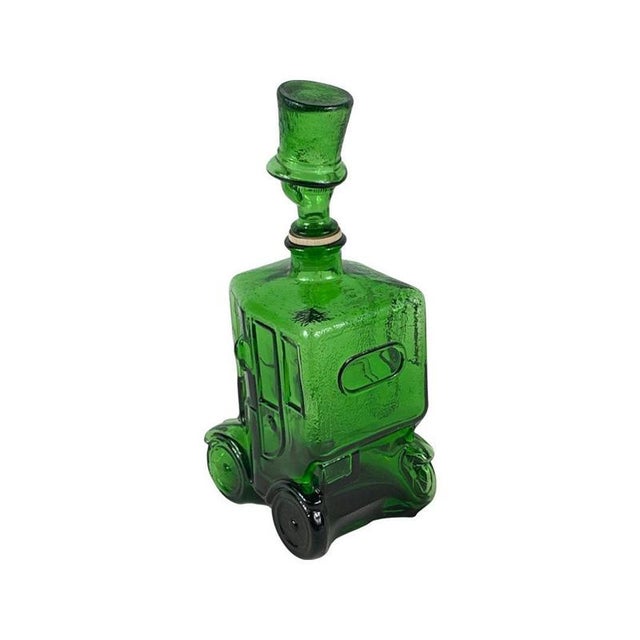 Green Glass Comical Car Decorative Bottle with Man in Hat as Top from Empoli, Italy, 1960s For Sale - Image 6 of 11