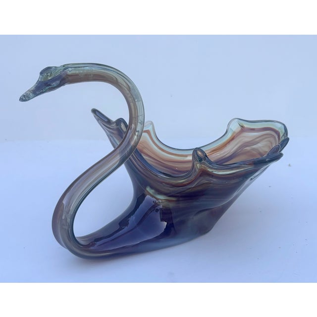 Glass Mid-Century Modern Murano Style Hand Blown Slag Glass Swan Bowl For Sale - Image 7 of 11