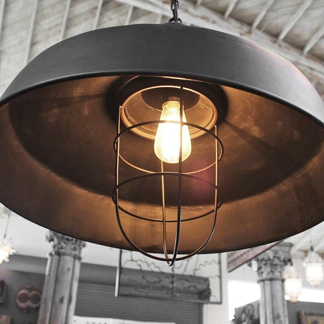 Industrial Farmhouse Gunmetal Iron Pendant Light For Sale - Image 4 of 4