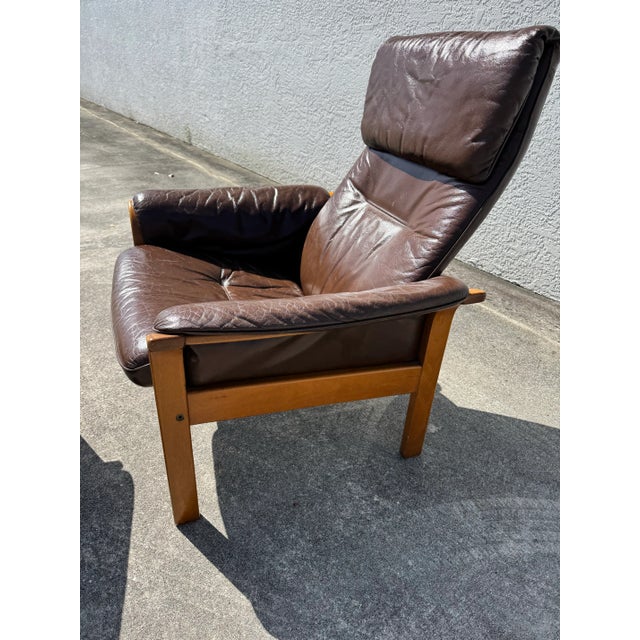 Mid-Century Modern Authentic Göte Möbler Swedish Leather Lounge Chair & Ottoman | Mid Century Modern Teak Armchair | 1970s Scandinavian Design For Sale - Image 3 of 12