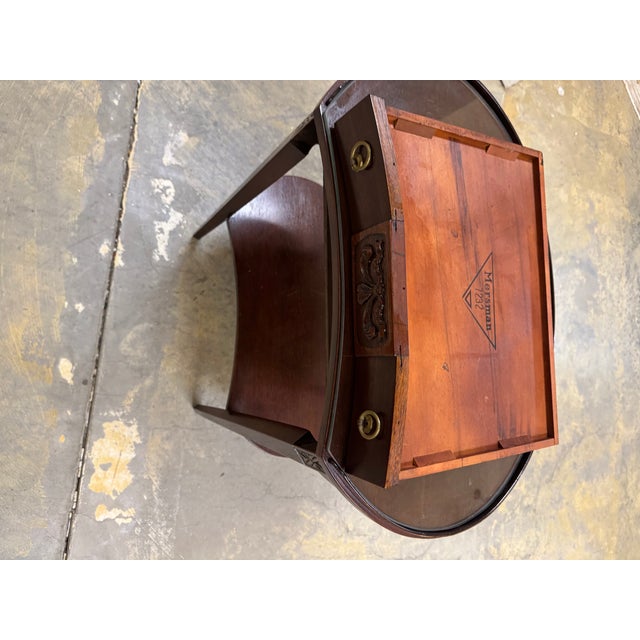 Brown Antique Hepplewhite End Table, Mahogany With Glass Top, Mersman For Sale - Image 8 of 8