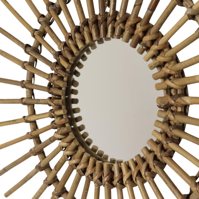 Mid-Century Rattan and Bamboo Sunburst Mirror, France, 1960s For Sale - Image 9 of 12
