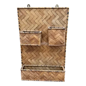 Vintage Woven Rattan Tortoise Bamboo Wall Organizer