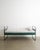 A rare green lacquered french mid century "no 17 / fabert" daybed in aluminium, metal with a newly upholstered linen...