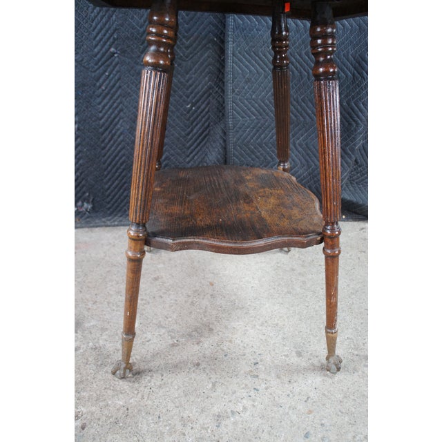 Antique Eastlake Quartersawn Oak Square 2 Tier Eagle Claw Foot Parlor Table For Sale - Image 10 of 10